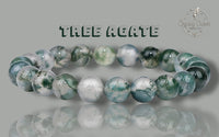 Agate - Tree Agate Green White•Custom Size•Round Smooth Stretch (8mm) Natural Gemstone Crystal Energy Bead Bracelet