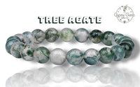 Agate - Tree Agate Green White•Custom Size•Round Smooth Stretch (8mm) Natural Gemstone Crystal Energy Bead Bracelet