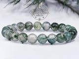 Agate - Tree Agate Green White•Custom Size•Round Smooth Stretch (8mm) Natural Gemstone Crystal Energy Bead Bracelet