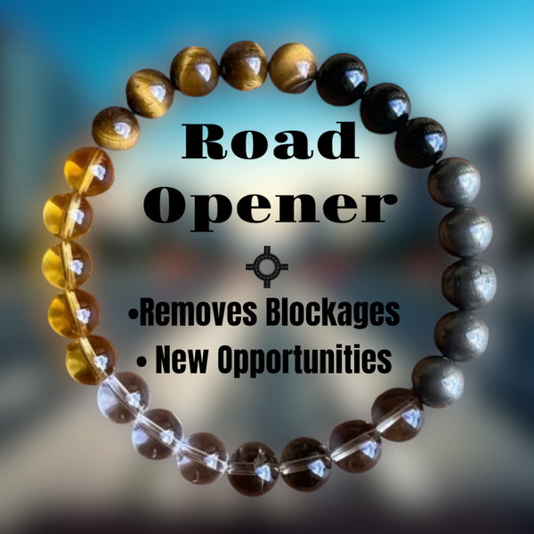 Intention•Remove Blockages • New Opportunities • Custom Size • Tiger Eye, Black Obsidian, Pyrite, Smokey Quartz, Clear Quartz and Citrine Round Smooth Stretch (8mm) Natural Gemstone Crystal Energy Bead Bracelet