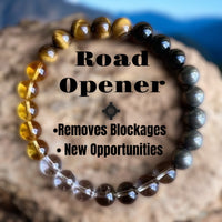 Intention•Remove Blockages • New Opportunities • Custom Size • Tiger Eye, Black Obsidian, Pyrite, Smokey Quartz, Clear Quartz and Citrine Round Smooth Stretch (8mm) Natural Gemstone Crystal Energy Bead Bracelet