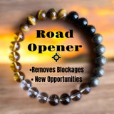 Intention•Remove Blockages • New Opportunities • Custom Size • Tiger Eye, Black Obsidian, Pyrite, Smokey Quartz, Clear Quartz and Citrine Round Smooth Stretch (8mm) Natural Gemstone Crystal Energy Bead Bracelet