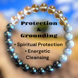 Intention•Protection • Grounding • Custom Size • Labradorite, Black Hematite, Silver Hematite, Smokey Quartz and Clear Quartz Round Smooth Stretch (8mm) Natural Gemstone Crystal Energy Bead Bracelet