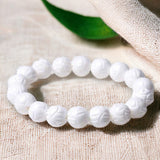 Carved Lotus White Tridacna Pearl "Pearl of Lao Tzu" Clam Shell Coral Vermeil Custom Size Round Stretch (8mm) Natural Earth Energy Bead Bracelet