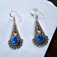 Topaz London Blue Natural Gemstone Circular Chandelier Drop Dangle Hook .925 Sterling Silver Stamped Earrings