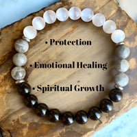 Intention•Protection • Emotional Healing • Spiritual Growth - Selenite, Labradorite, Black Obsidian • Custom Size - Round Smooth Stretch (8mm) Natural Gemstone Crystal Energy Bead Bracelet