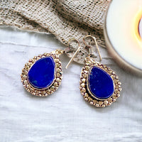 Lapis Lazuli Natural Gemstone Pear Drop Dangle Hook .925 Sterling Silver Stamped Earrings