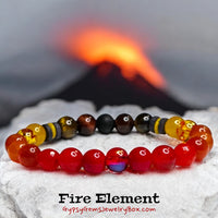 Fire Element Bracelet•Red: Fire Quartz, Fire Agate, Coral, Tiger Eye•Orange: Jade, Cat Eye, Carnelian, Amber•Yellow Jade, Beeswax & Lava Stone Heshi beads • Custom Size - Stretch (8mm) Natural Gemstone Crystal Energy Bead Bracelet