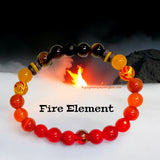 Fire Element Bracelet•Red: Fire Quartz, Fire Agate, Coral, Tiger Eye•Orange: Jade, Cat Eye, Carnelian, Amber•Yellow Jade, Beeswax & Lava Stone Heshi beads • Custom Size - Stretch (8mm) Natural Gemstone Crystal Energy Bead Bracelet