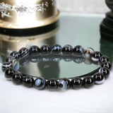 Onyx - Sardonyx - Black Stripe Agate  Custom Size Round Smooth Stretch (8mm) Natural Gemstone Crystal Energy Bead Bracelet