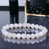 Quartz - Snow White Fire & Ice Crackle Crystal Round Smooth Stretch  (8mm) Natural Gemstone Crystal Energy Bead Bracelet