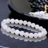 Quartz - Snow White Fire & Ice Crackle Crystal Round Smooth Stretch  (8mm) Natural Gemstone Crystal Energy Bead Bracelet