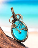 Turquoise Copper Wire Wrapped Weave Pendant Necklace