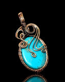 Turquoise Copper Wire Wrapped Weave Pendant Necklace