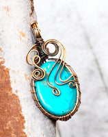 Turquoise Copper Wire Wrapped Weave Pendant Necklace