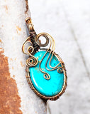 Turquoise Copper Wire Wrapped Weave Pendant Necklace