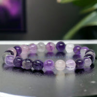 Fluorite - Purple Custom Size Round Smooth Stretch (8mm) Natural Gemstone Crystal Energy Bead Bracelet