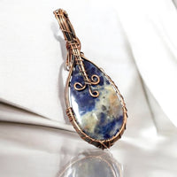 Lapis Lazuli Copper Wire Wrapped Weave Pendant Necklace