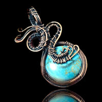 Turquoise Copper Wire Wrapped Weave Pendant Necklace