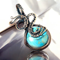 Turquoise Copper Wire Wrapped Weave Pendant Necklace