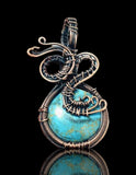 Turquoise Copper Wire Wrapped Weave Pendant Necklace