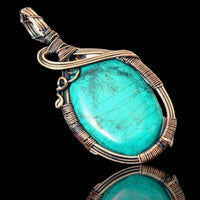 Turquoise Magnesite Copper Wire Wrapped Weave Pendant Necklace