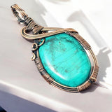 Turquoise Magnesite Copper Wire Wrapped Weave Pendant Necklace