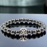 Hematite 'Lion' Black Metallic Custom Size Round Smooth Stretch (8mm) Natural Gemstone Crystal Energy Bead Bracelet