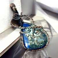 Lapis Lazuli Copper Wire Wrapped Weave Pendant Necklace