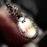 Solar Quartz Copper Wire Wrapped Weave Pendant Necklace