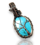 Turquoise • Tree of Life • Copper Wire Wrapped Weave Pendant Necklace