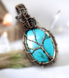 Turquoise • Tree of Life • Copper Wire Wrapped Weave Pendant Necklace