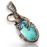 Turquoise Copper Wire Wrapped Weave Pendant Necklace