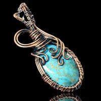 Turquoise Copper Wire Wrapped Weave Pendant Necklace