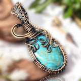 Turquoise Copper Wire Wrapped Weave Pendant Necklace