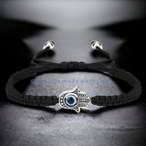 Evil Eye Hamsa Hand Black Silk String Cord Braided Macrame Adjustable Slider Knot Good Luck Energy Bracelet