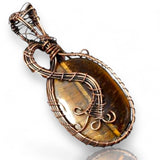 Tiger Eye Copper Wire Wrapped Weave Pendant Necklace