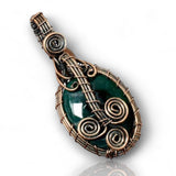 Green Jade Nephrite Copper Wire Wrapped Weave Pendant Necklace