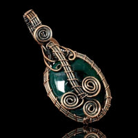 Green Jade Nephrite Copper Wire Wrapped Weave Pendant Necklace