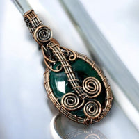 Green Jade Nephrite Copper Wire Wrapped Weave Pendant Necklace