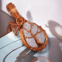 Moonstone Rainbow • Tree of Life • Copper Wire Wrapped Weave Pendant Necklace