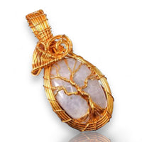 Moonstone Rainbow Golden Copper Wire Wrapped Weave Pendant Necklace