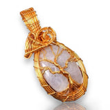 Moonstone Rainbow Golden Copper Wire Wrapped Weave Pendant Necklace