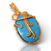 Turquoise Golden Copper Wire Wrapped Weave Pendant Necklace