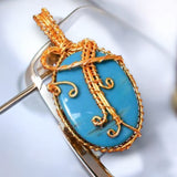 Turquoise Golden Copper Wire Wrapped Weave Pendant Necklace