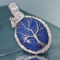 Lapis Lazuli • Tree of Life • Silver Copper Wire Wrapped Weave Pendant Necklace