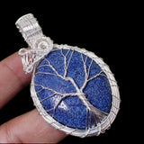 Lapis Lazuli • Tree of Life • Silver Copper Wire Wrapped Weave Pendant Necklace