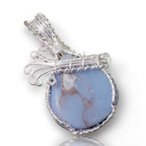 Blue Opal Silver Copper Wire Wrapped Weave Pendant Necklace