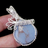 Blue Opal Silver Copper Wire Wrapped Weave Pendant Necklace