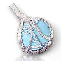 Turquoise Magnesite Silver Copper Wire Wrapped Weave Pendant Necklace